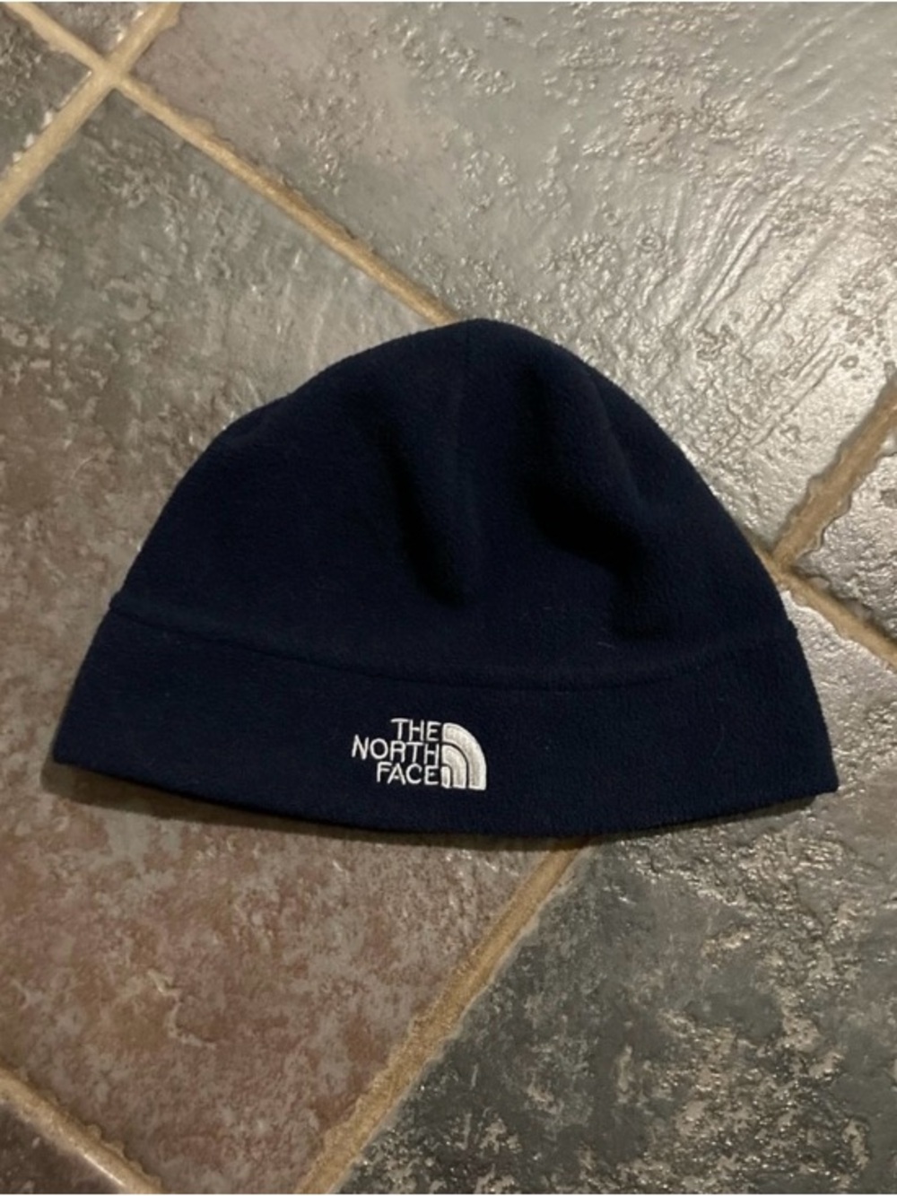 The North Face Kids Navy Fleece Skull Cap with White Logo Size M